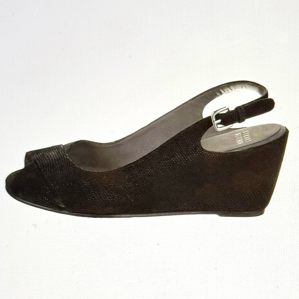 Stuart Weitzman Black Genuine Suede Slingback Wedge Sandals Women’s Size 7 NWOT